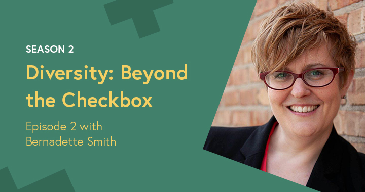 Bernadette Smith headshot in a Diversity: Beyond the Checkbox graphic template.