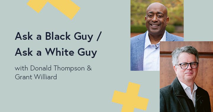 Grant Williard and Donald Thompson headshots in a Diversity: Beyond the Checkbox graphic template.