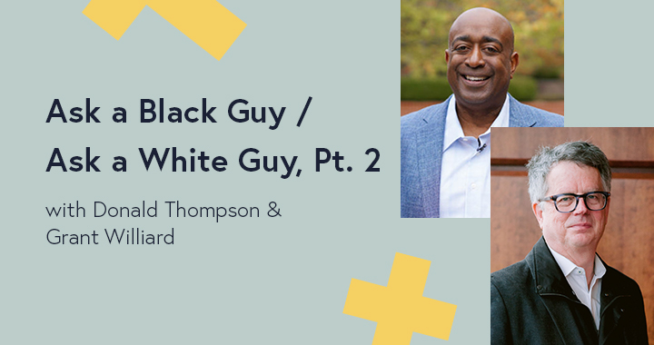 Grant Williard and Donald Thompson headshots in a Diversity: Beyond the Checkbox graphic template.