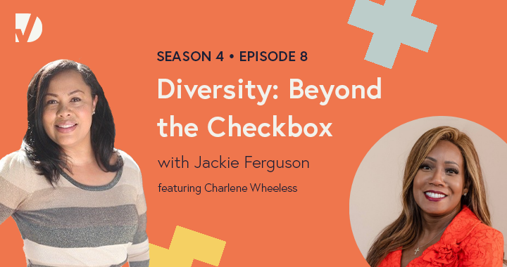 Charlene and Jackie headshots on a podcast graphic