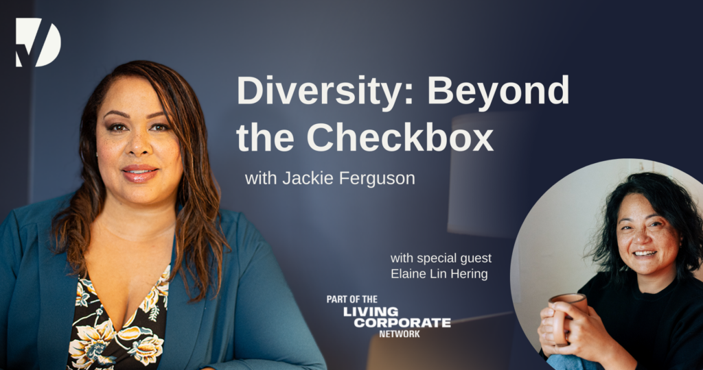 Jackie Ferguson gets ready to sit down with Elaine Lin Hering, the next guest on, 'Diversity: Beyond the Checkbox.'