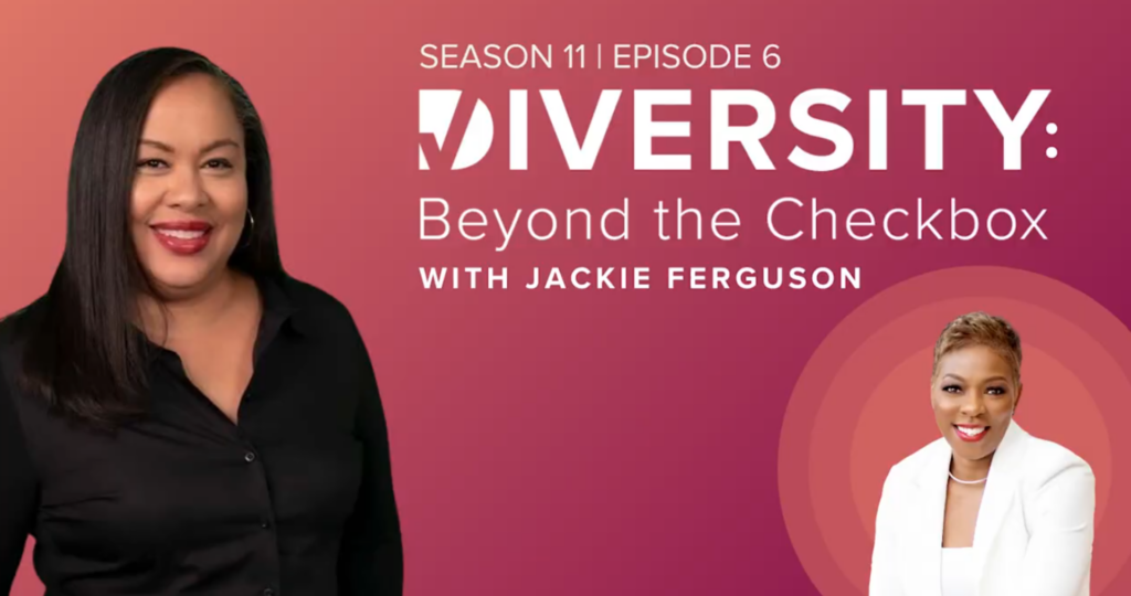 Thumbnail with host Jackie Ferugson on the left, and guest Stephanie Chung on the right discussing Inclusive Leadership